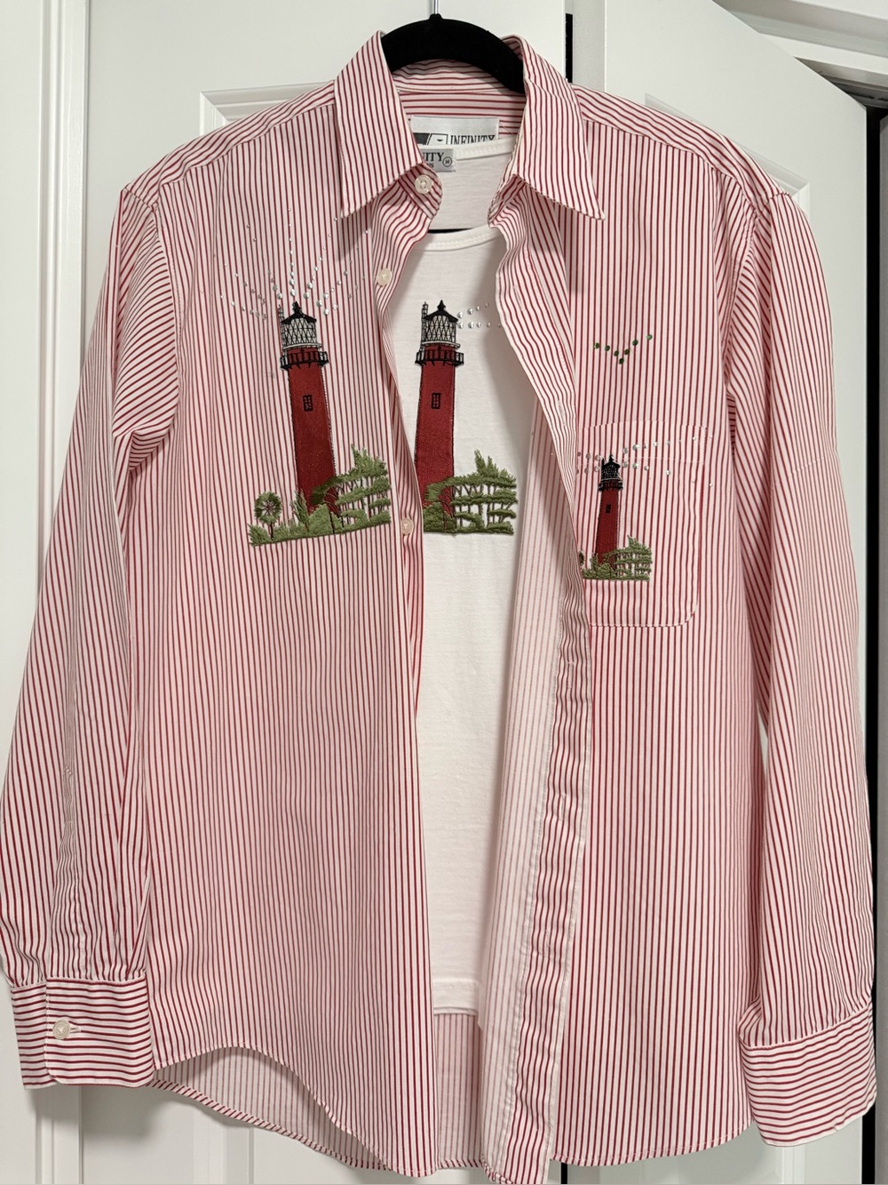 Striped Lighthouse Embroidered Two‑Piece Top Set